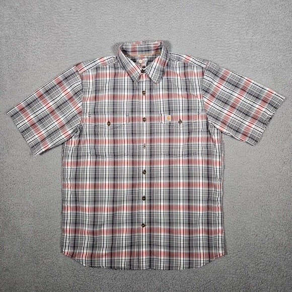 Carhartt‎ Force Shirt Mens Medium Plaid Force Casual Workwear Double Pocket Logo - Picture 1 of 11